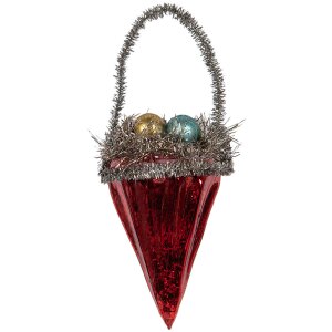 Clayre & Eef kersthanger glas rood zilver 6x6x10 cm