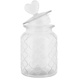 Clayre & Eef voorraadpot hart deksel Ø 11x20 cm glas landelijke stijl