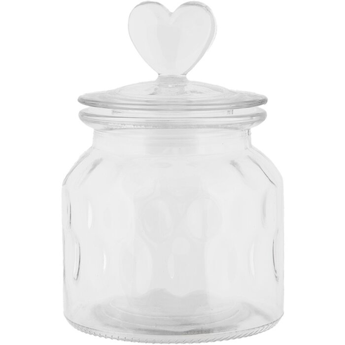 Clayre & Eef voorraadpot hart deksel glas Ø11 cm H16 cm landelijke stijl