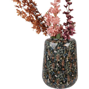Clayre & Eef 65886 Decoratieve Vaas IJzer Zwart Bruin Ø 31x40 cm Botanisch Ontwerp