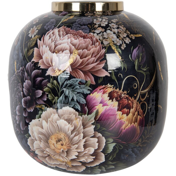 Clayre & Eef 65888 Decoratieve Vaas IJzer Zwart Roze Ø 29x29 cm
