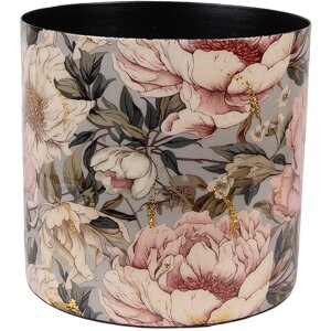 Clayre & Eef 65894 Bloempot ijzer grijs roze Ø 16x15 cm Romantisch design