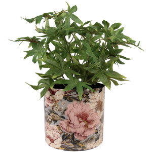 Clayre & Eef 65894 Bloempot ijzer grijs roze Ø 16x15 cm Romantisch design