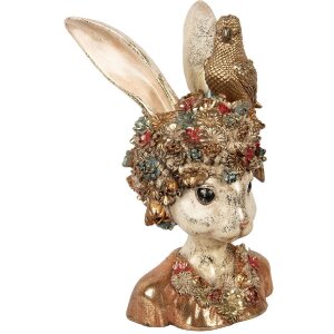 Clayre & Eef 6PR5090 Decoratie Borstbeeld Konijn Witgoud 22x22x34 cm