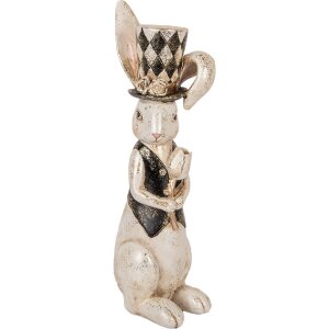 Clayre & Eef decoratief konijnenbeeldje vintage wit zwart goud 12x14x38 cm