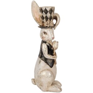 Clayre & Eef decoratief konijnenbeeldje vintage wit zwart goud 12x14x38 cm