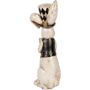 Clayre & Eef decoratief konijnenbeeldje vintage wit zwart goud 12x14x38 cm