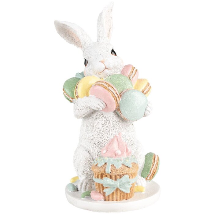 Clayre & Eef Decoratie Konijn Wit Roze 13x15x25 cm Paasdecoratie