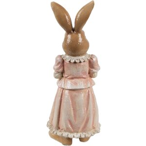 Clayre & Eef Decoratie Konijn Polyresin Bruin Roze 11x11x26 cm Landelijke stijl