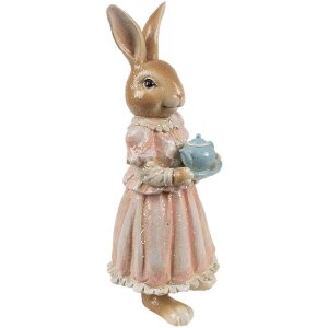Clayre & Eef Decoratie Konijn Polyresin Bruin Roze 11x11x26 cm Landelijke stijl