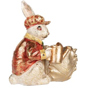 Clayre & Eef Decoratief Konijn Beige Rood Goud 28x18x30 cm Paasdecoratie