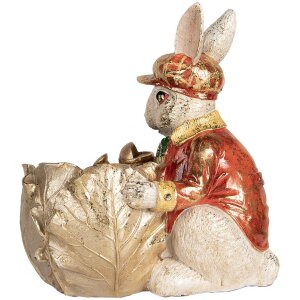 Clayre & Eef Decoratief Konijn Beige Rood Goud 28x18x30 cm Paasdecoratie