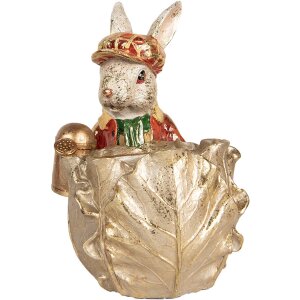 Clayre & Eef Decoratief Konijn Beige Rood Goud 28x18x30 cm Paasdecoratie