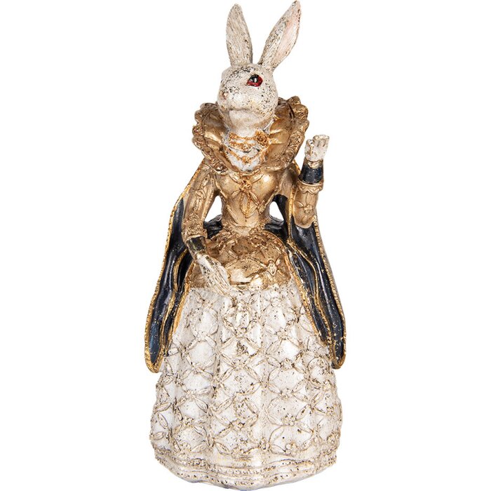 Clayre & Eef Decoratief Konijn Beige Goud 11x10x24 cm Polyresin Dierenfiguur