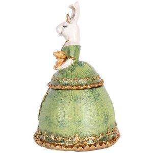 Clayre & Eef Sieradendoos Konijn Beige Groen 18x15x24 cm