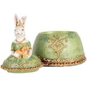 Clayre & Eef Sieradendoos Konijn Beige Groen 18x15x24 cm