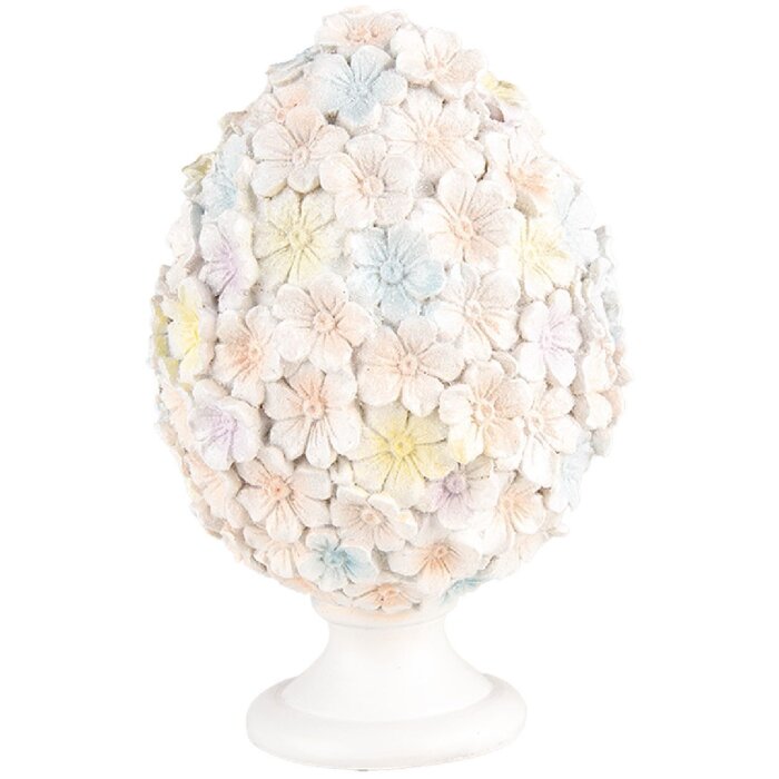 Clayre & Eef Decoratief Ei Bloempatroon Wit Roze Ø 12x19 cm