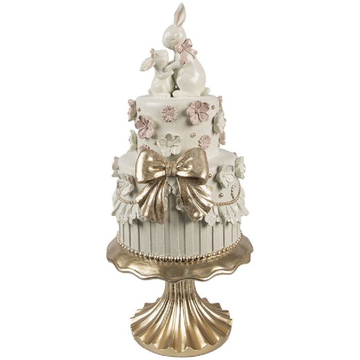 Clayre & Eef Decoratieve Taart Wit Roze Goud Ø20cm H45cm Polyresin