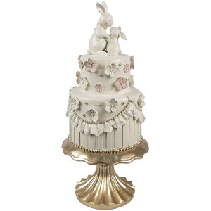 Clayre & Eef Decoratieve Taart Wit Roze Goud Ø20cm H45cm Polyresin