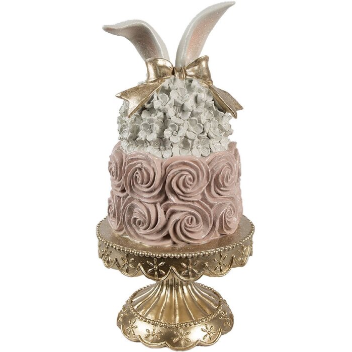 Clayre & Eef Decoratie Taart Ø 17x35 cm Wit Roze Goud Polyresin