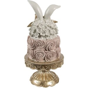 Clayre & Eef Decoratie Taart Ø 17x35 cm Wit Roze Goud Polyresin