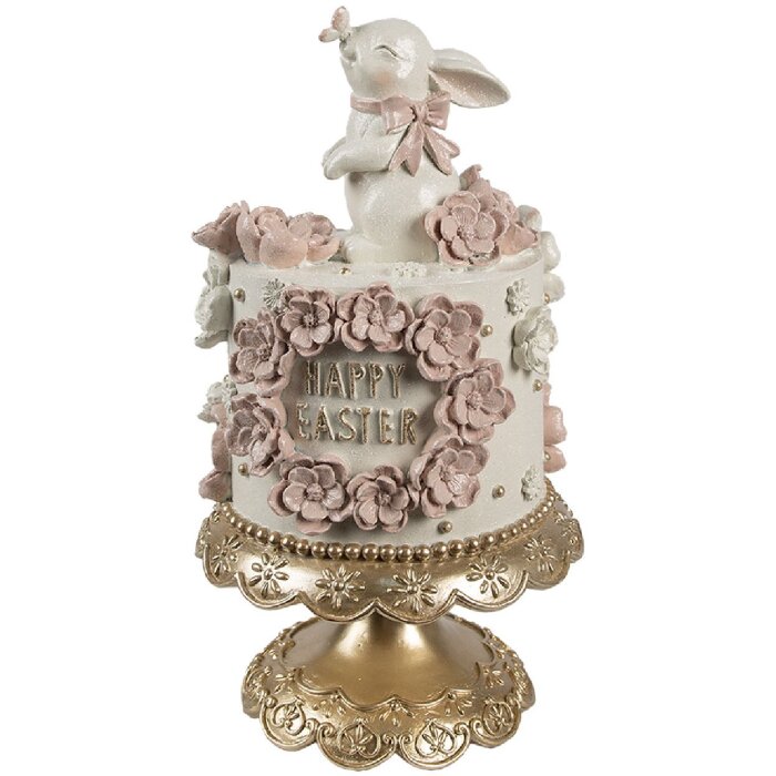 Clayre & Eef Decoratie Taart Ø 18x32 cm Wit Roze Goud Paasdecoratie