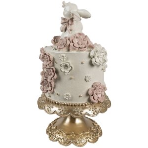 Clayre & Eef Decoratie Taart Ø 18x32 cm Wit Roze Goud Paasdecoratie