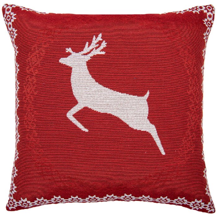 Clayre & Eef KT021.383 Kussenhoes 44x44 cm Rood Wit Rendier patroon
