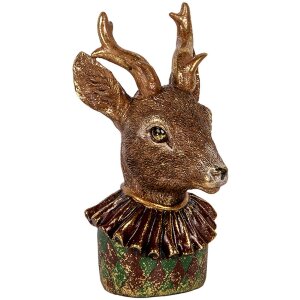 Clayre & Eef Decoratie Hertenbuste Bruin Rood Goud 13x11x22 cm Vintage Look