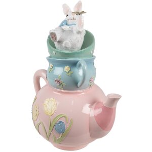 Clayre & Eef Decoratie Konijn Theepot Roze Blauw...