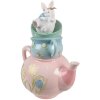 Clayre & Eef Decoratie Konijn Theepot Roze Blauw Landelijke Stijl 28x19x34 cm