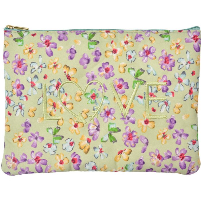 Juleeze JZTB0072 Toilettas groen met bloemenmotief en goudkleurig borduursel