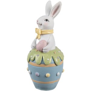 Clayre & Eef Decoratief Konijn Paasbeeldje Wit Blauw...