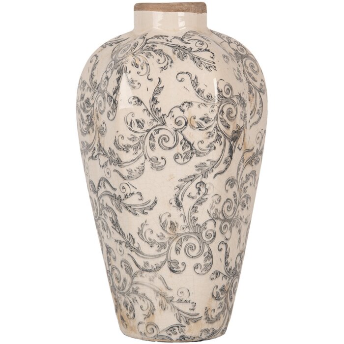 Clayre & Eef 6CE1934S Vaas keramiek beige grijs 17x30 cm landelijke stijl