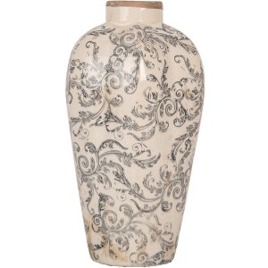 Clayre & Eef 6CE1934S Vaas keramiek beige grijs 17x30 cm landelijke stijl