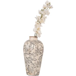 Clayre & Eef 6CE1934S Vaas keramiek beige grijs 17x30 cm landelijke stijl