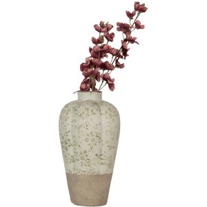 Clayre & Eef Vaas Keramiek Beige Groen Ø 24x38 cm Landelijke stijl