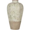 Clayre & Eef Vaas Keramiek Beige Groen Ø 24x38 cm Landelijke stijl