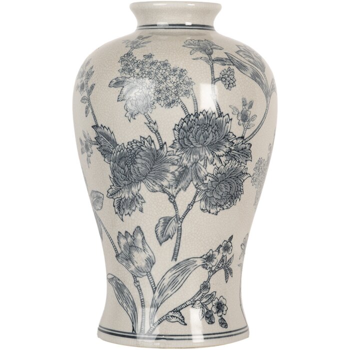 Clayre & Eef 6CE2072 Vaas keramiek wit-blauw Boho stijl 19x32 cm