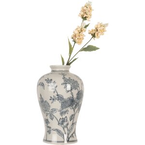 Clayre & Eef 6CE2072 Vaas keramiek wit-blauw Boho stijl 19x32 cm