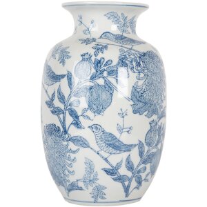 Clayre & Eef 6CE2100 Vaas Wit Blauw Ø 14x23 cm Keramiek met patroon