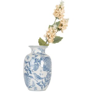 Clayre & Eef 6CE2100 Vaas Wit Blauw Ø 14x23 cm Keramiek met patroon