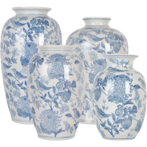 Clayre & Eef 6CE2100 Vaas Wit Blauw Ø 14x23 cm Keramiek met patroon