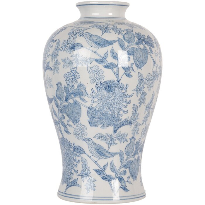 Clayre & Eef 6CE2101 Vaas wit-blauw Ø 17x32 cm keramiek bloemmotief