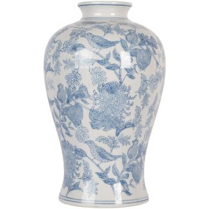 Clayre & Eef 6CE2101 Vaas wit-blauw Ø 17x32 cm keramiek bloemmotief