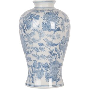 Clayre & Eef 6CE2101 Vaas wit-blauw Ø 17x32 cm keramiek bloemmotief