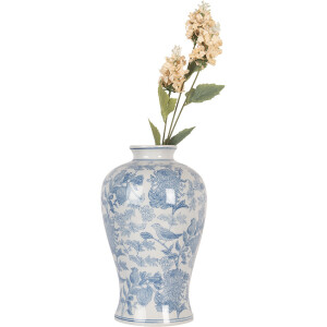 Clayre & Eef 6CE2101 Vaas wit-blauw Ø 17x32 cm keramiek bloemmotief