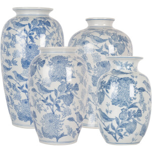 Clayre & Eef 6CE2101 Vaas wit-blauw Ø 17x32 cm keramiek bloemmotief