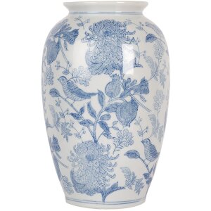 Clayre & Eef 6CE2102 Vaas keramiek wit-blauw Ø 17x27 cm Botanische stijl