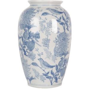 Clayre & Eef 6CE2102 Vaas keramiek wit-blauw Ø 17x27 cm Botanische stijl